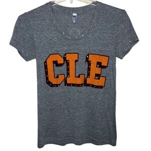 American Apparel Women’s Gray Blingy CLE Cleveland Browns V-neck T-shirt Small